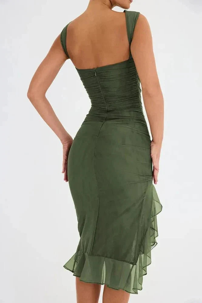 Clara | Damen Elegantes Midi Kleid Stretch Mesh – Mesh Midikleid Elegant 2026