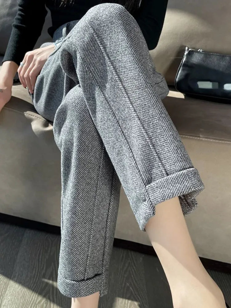 Sarina | Tweed-Bleistifthose mit hoher Taille aus Wolle