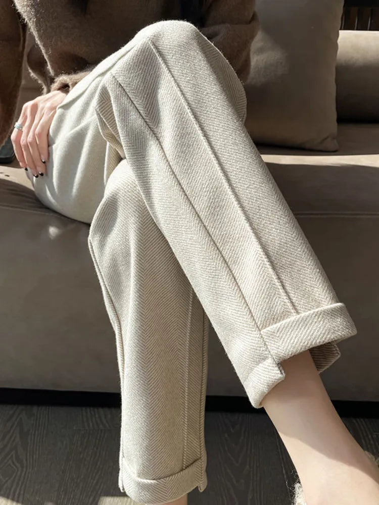 Sarina | Tweed-Bleistifthose mit hoher Taille aus Wolle