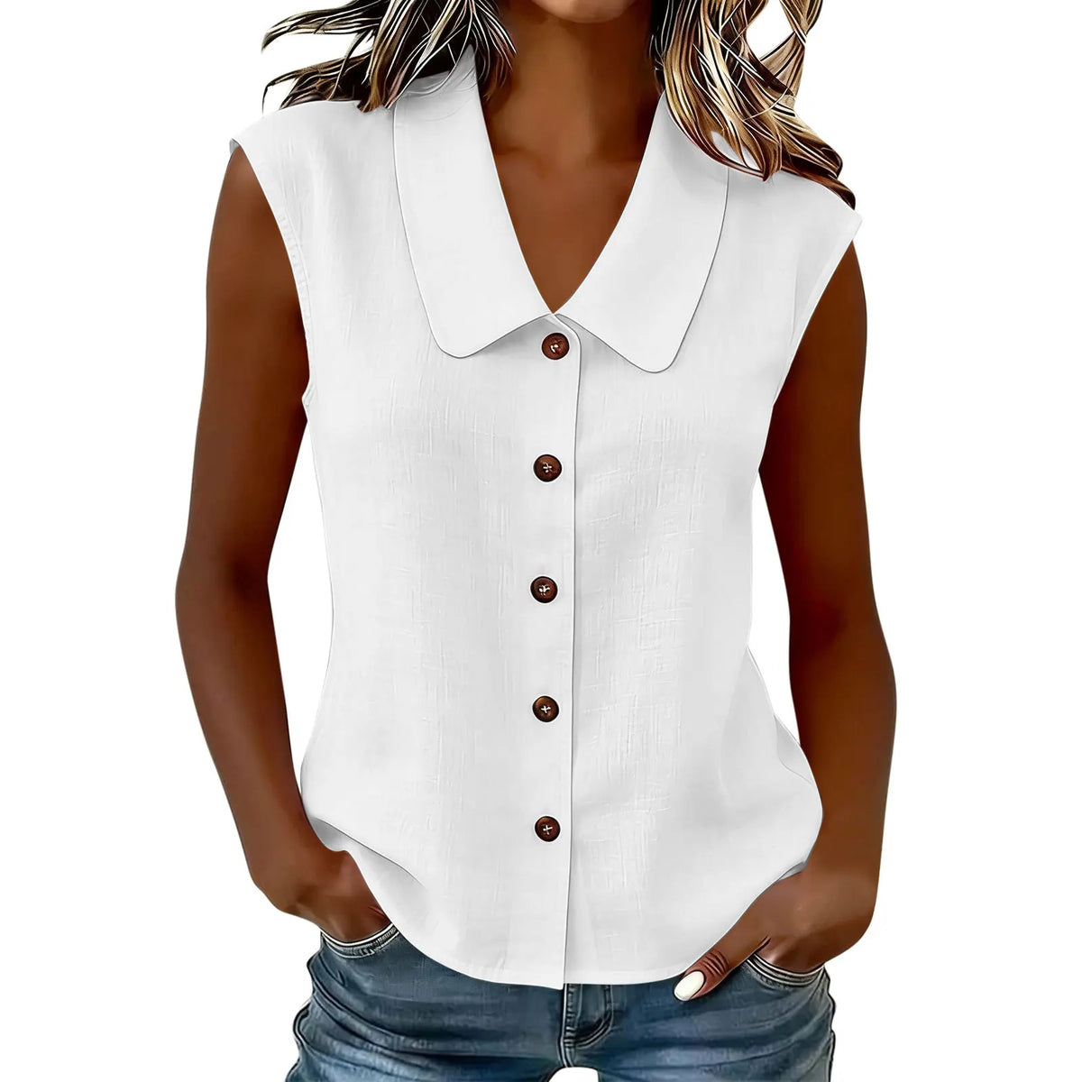Celinea™ Baumwoll-Leinen-Bluse Mit Elegantem Kragen Und Vorderen Knöpfen