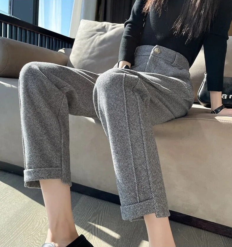 Sarina | Tweed-Bleistifthose mit hoher Taille aus Wolle