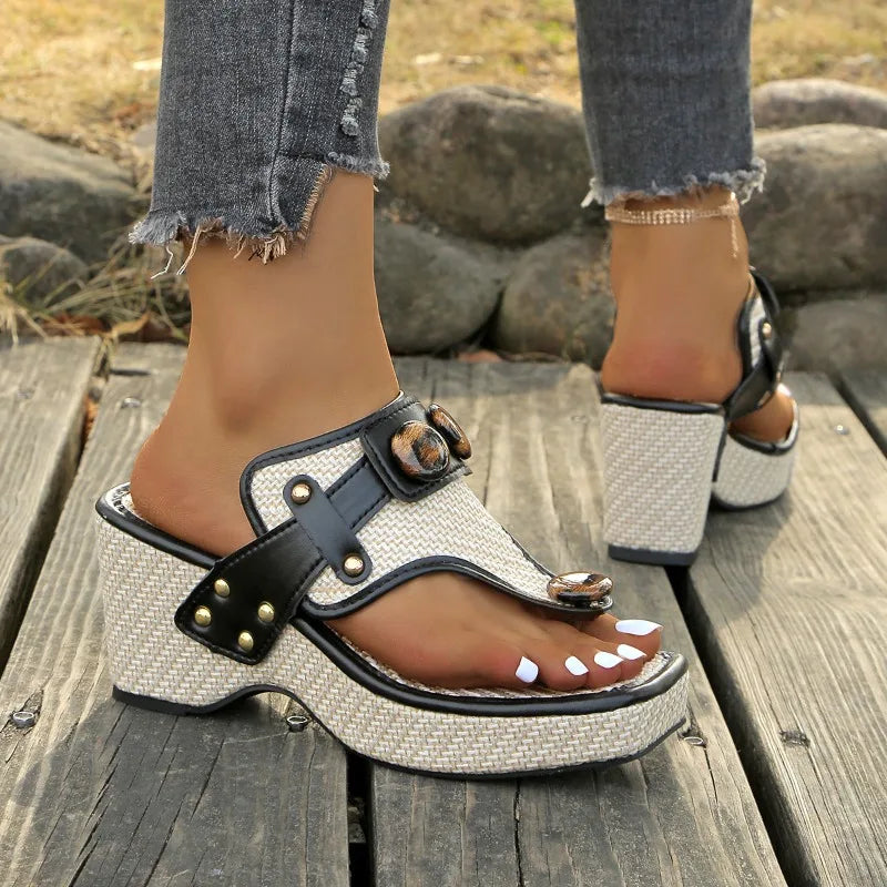 Zesika – Geflochtene Keilabsatz Zehensandalen