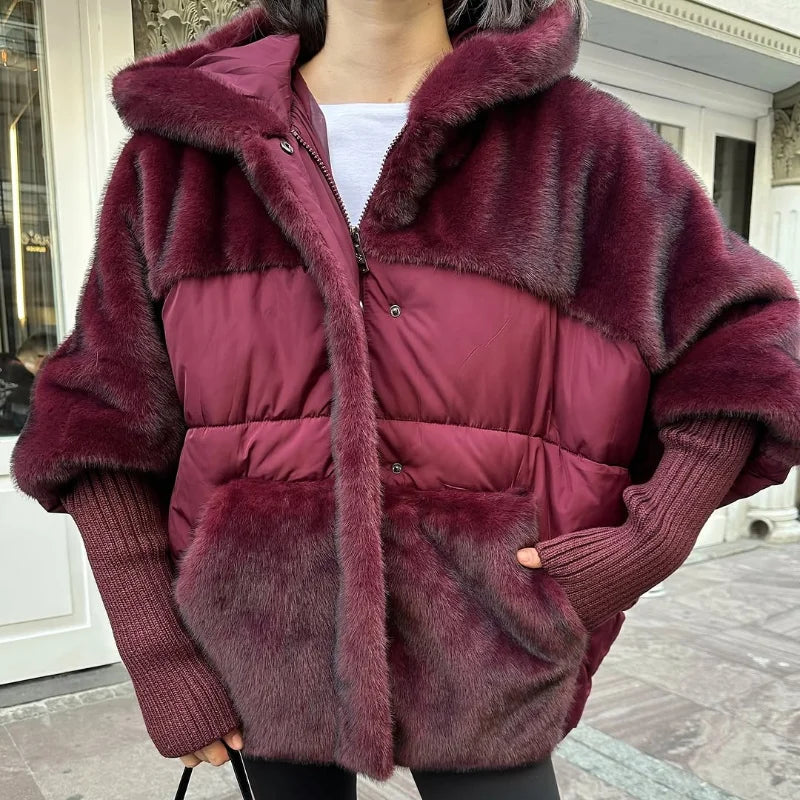 VelvetNord™ Mantel aus Samt-Faux-Fur mit Oversized-Design