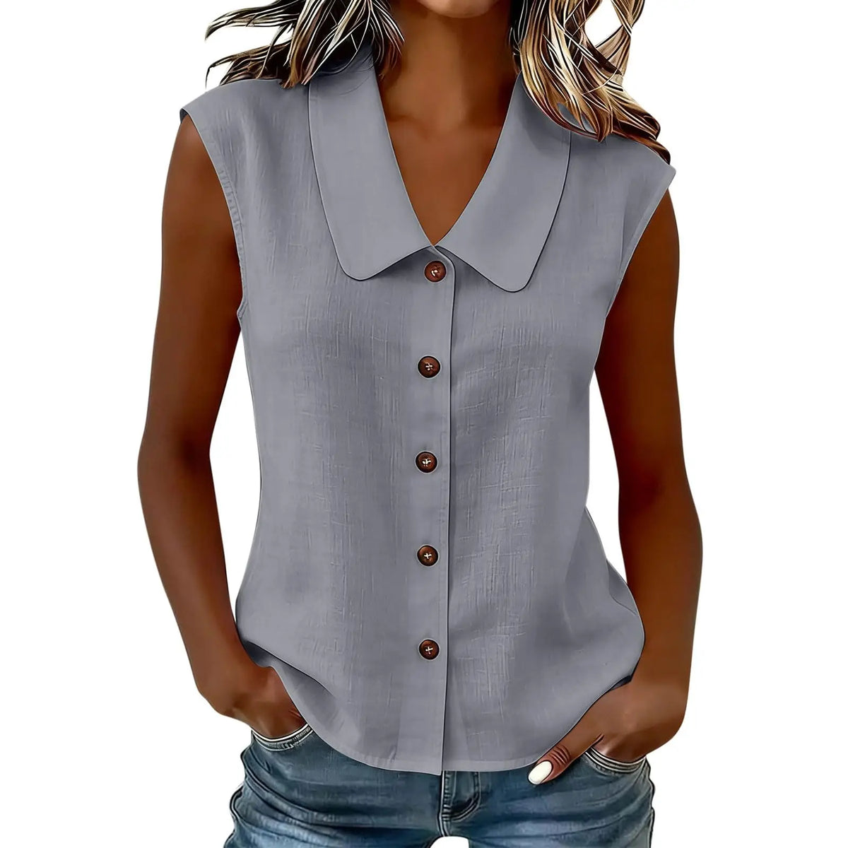Celinea™ Baumwoll-Leinen-Bluse Mit Elegantem Kragen Und Vorderen Knöpfen