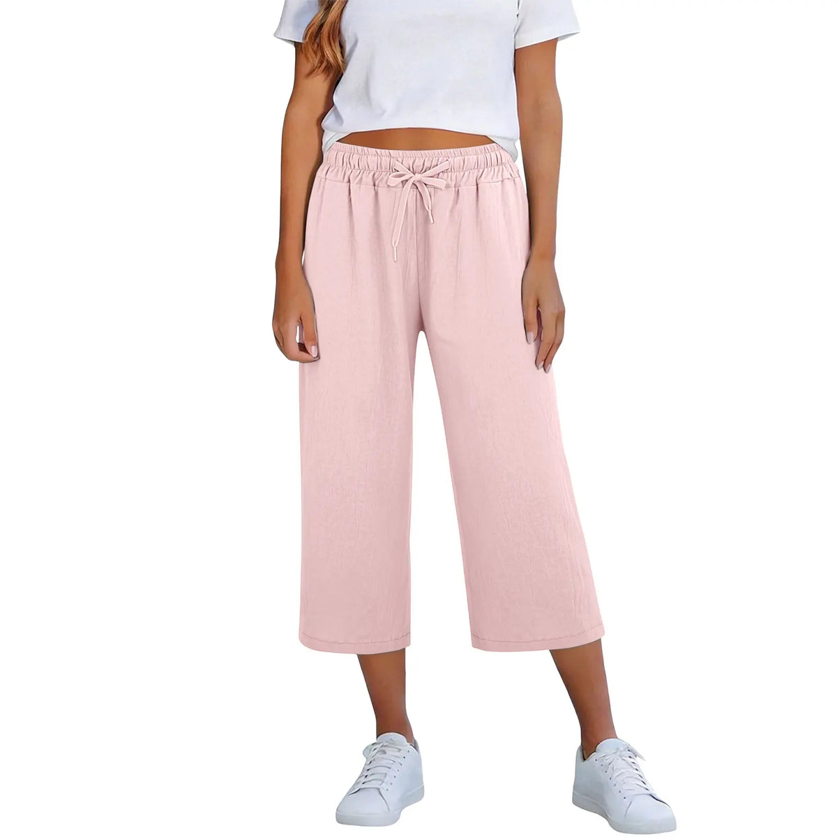 Lisia™ Pantacourt-Hose Aus Baumwoll-Leinen Mit Elastischem Bund Und Verstellbarem Kordelzug