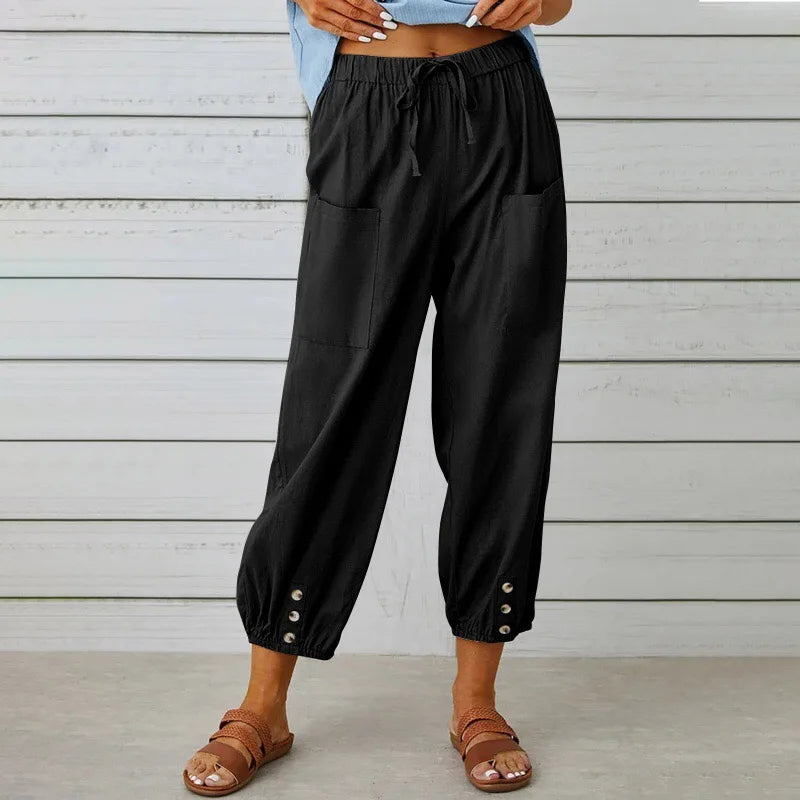 Kobe™ Baumwoll-Leinen-Hose mit Fronttaschen und verstellbarem Kordelzug