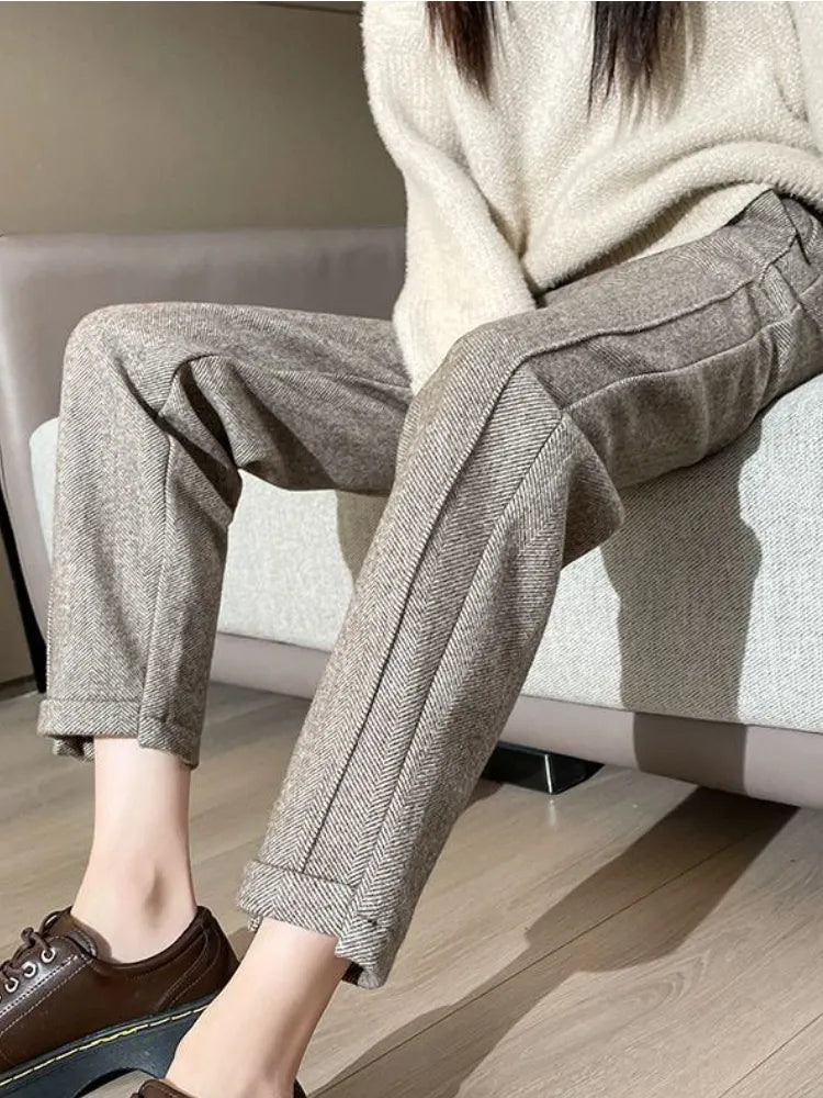 Sarina | Tweed-Bleistifthose mit hoher Taille aus Wolle