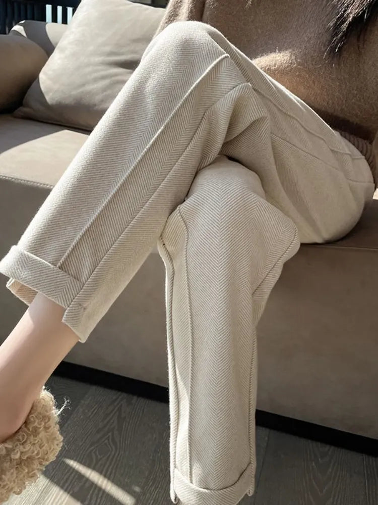 Sarina | Tweed-Bleistifthose mit hoher Taille aus Wolle