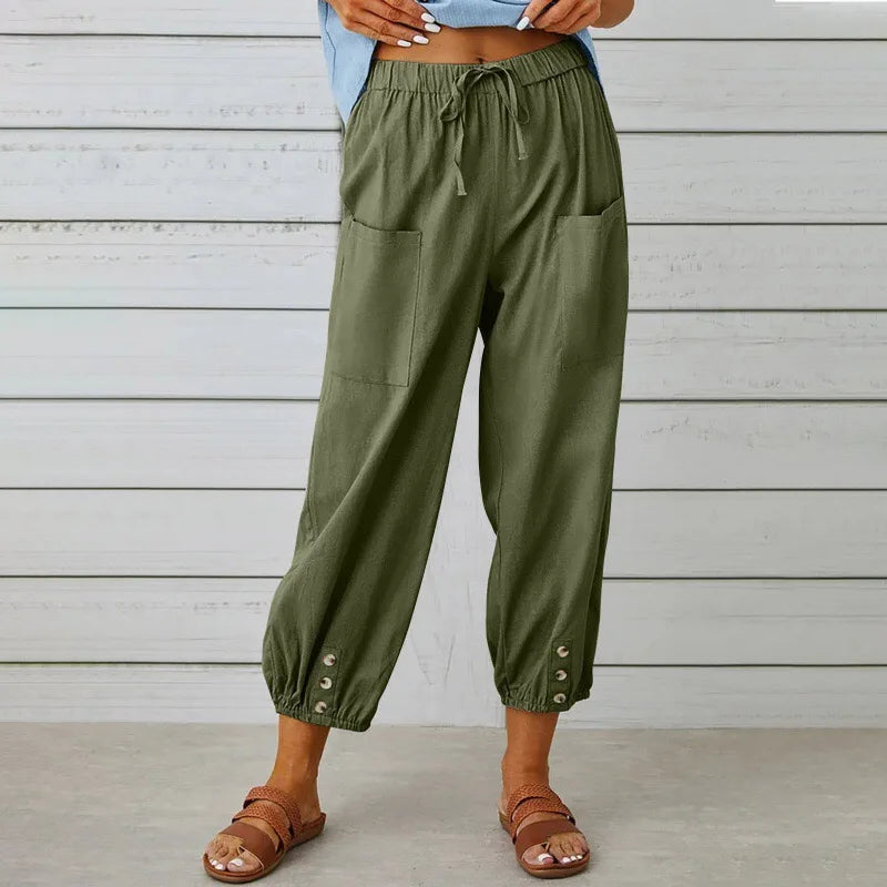 Kobe™ Baumwoll-Leinen-Hose mit Fronttaschen und verstellbarem Kordelzug
