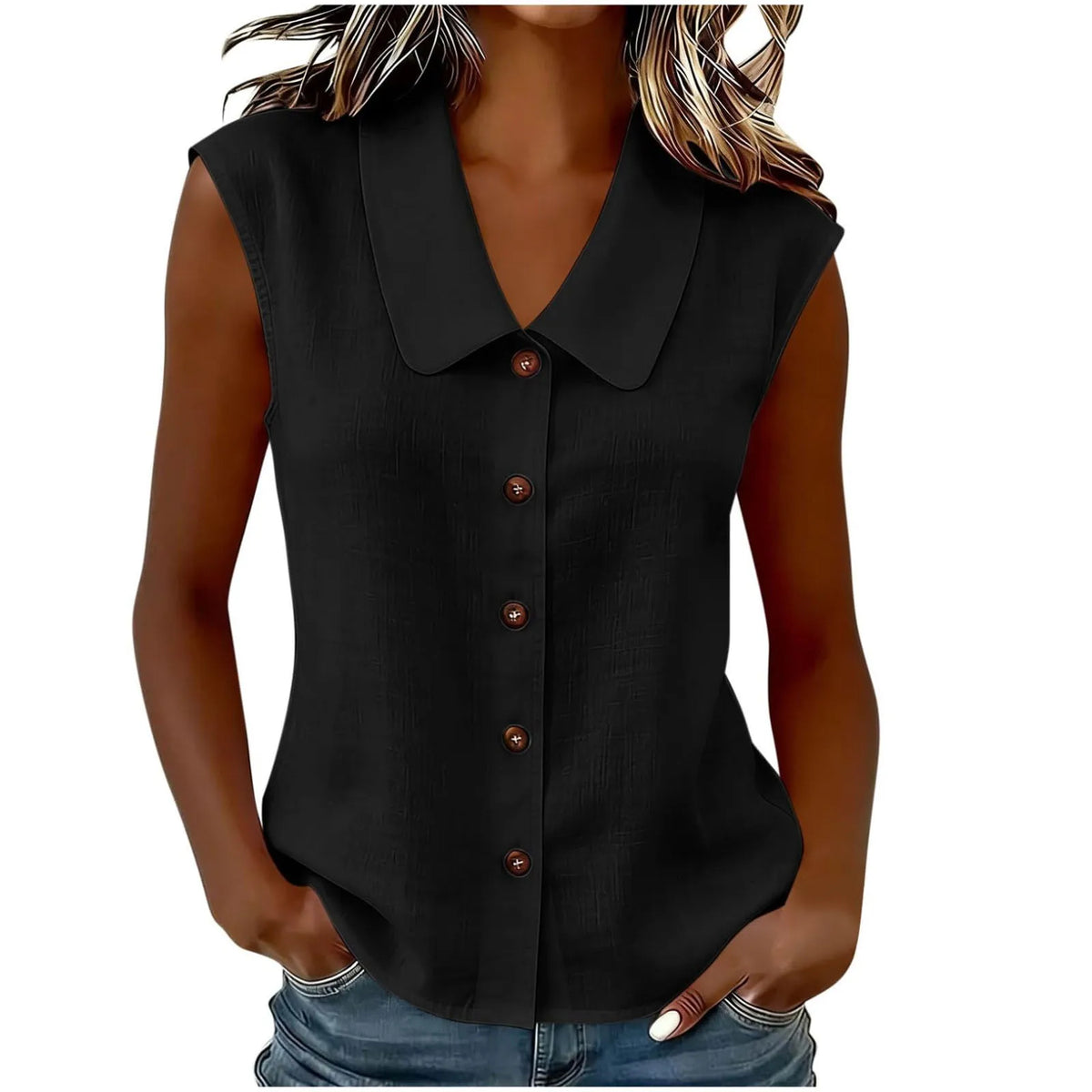 Celinea™ Baumwoll-Leinen-Bluse Mit Elegantem Kragen Und Vorderen Knöpfen