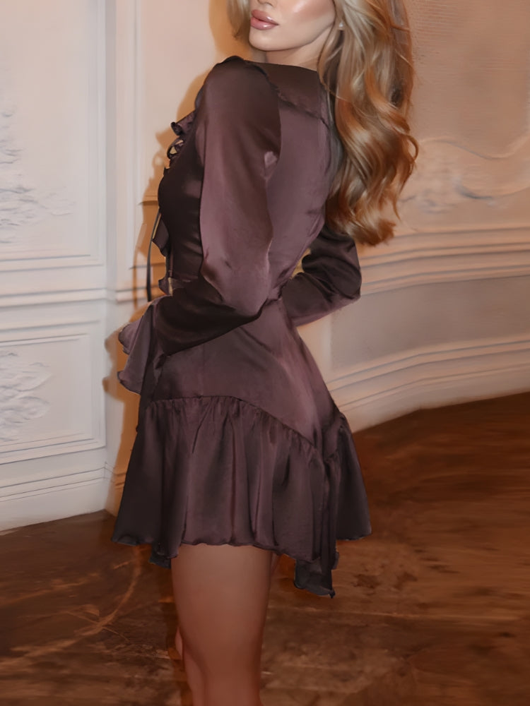 Satin-Rüschen-Minikleid