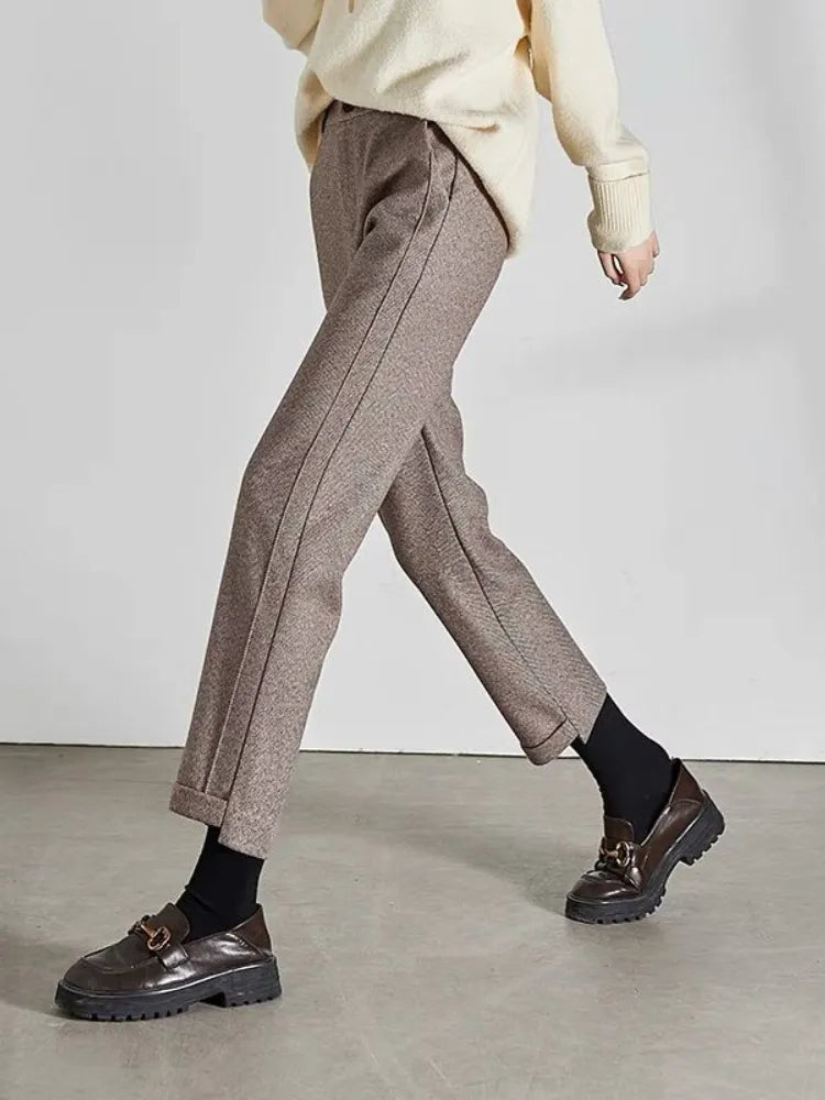 Sarina | Tweed-Bleistifthose mit hoher Taille aus Wolle