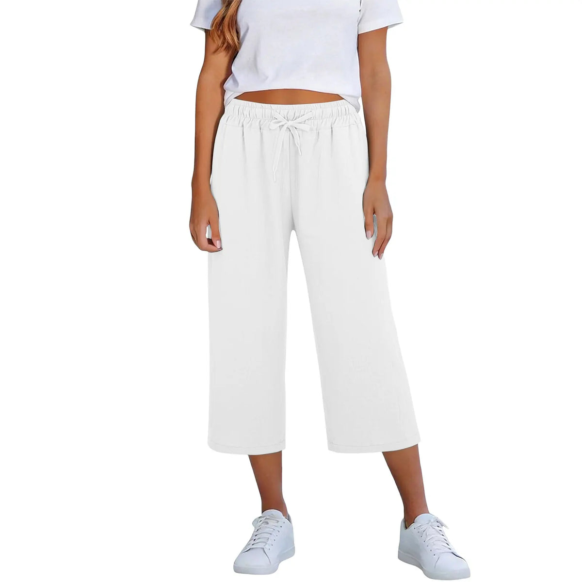 Lisia™ Pantacourt-Hose Aus Baumwoll-Leinen Mit Elastischem Bund Und Verstellbarem Kordelzug
