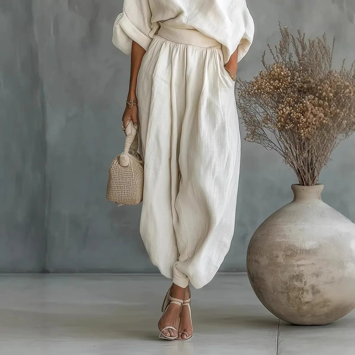 Linnea™ Set mit One-Shoulder-Top und hoch taillierter Hose mit Bündchensaum