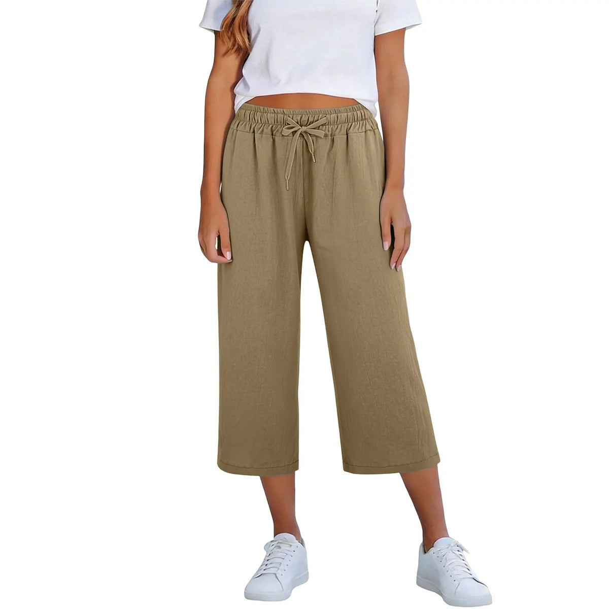 Lisia™ Pantacourt-Hose Aus Baumwoll-Leinen Mit Elastischem Bund Und Verstellbarem Kordelzug