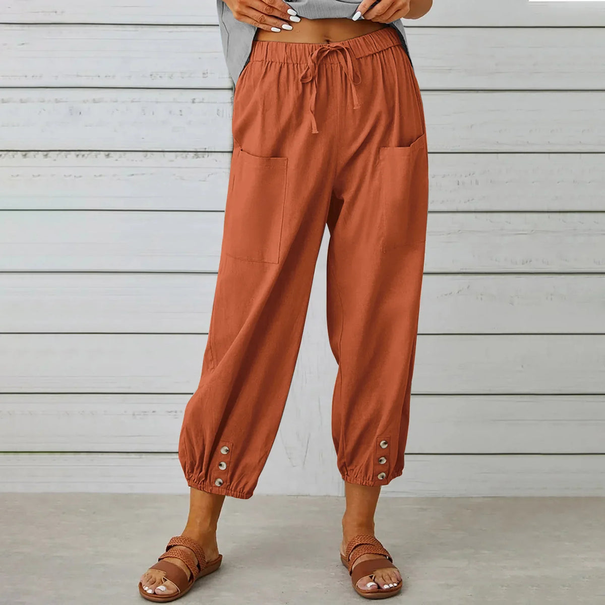 Kobe™ Baumwoll-Leinen-Hose mit Fronttaschen und verstellbarem Kordelzug
