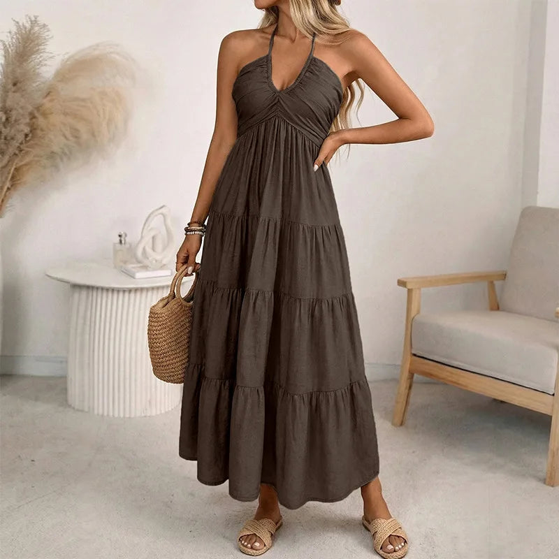 Solara Breeze™ Kleid Mit Halterneck-Ausschnitt und Weitem Stufenrock