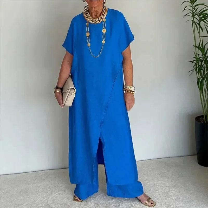 Aurenya™ Set Mit Asymmetrischer Tunika und Fließender Pantalonhose