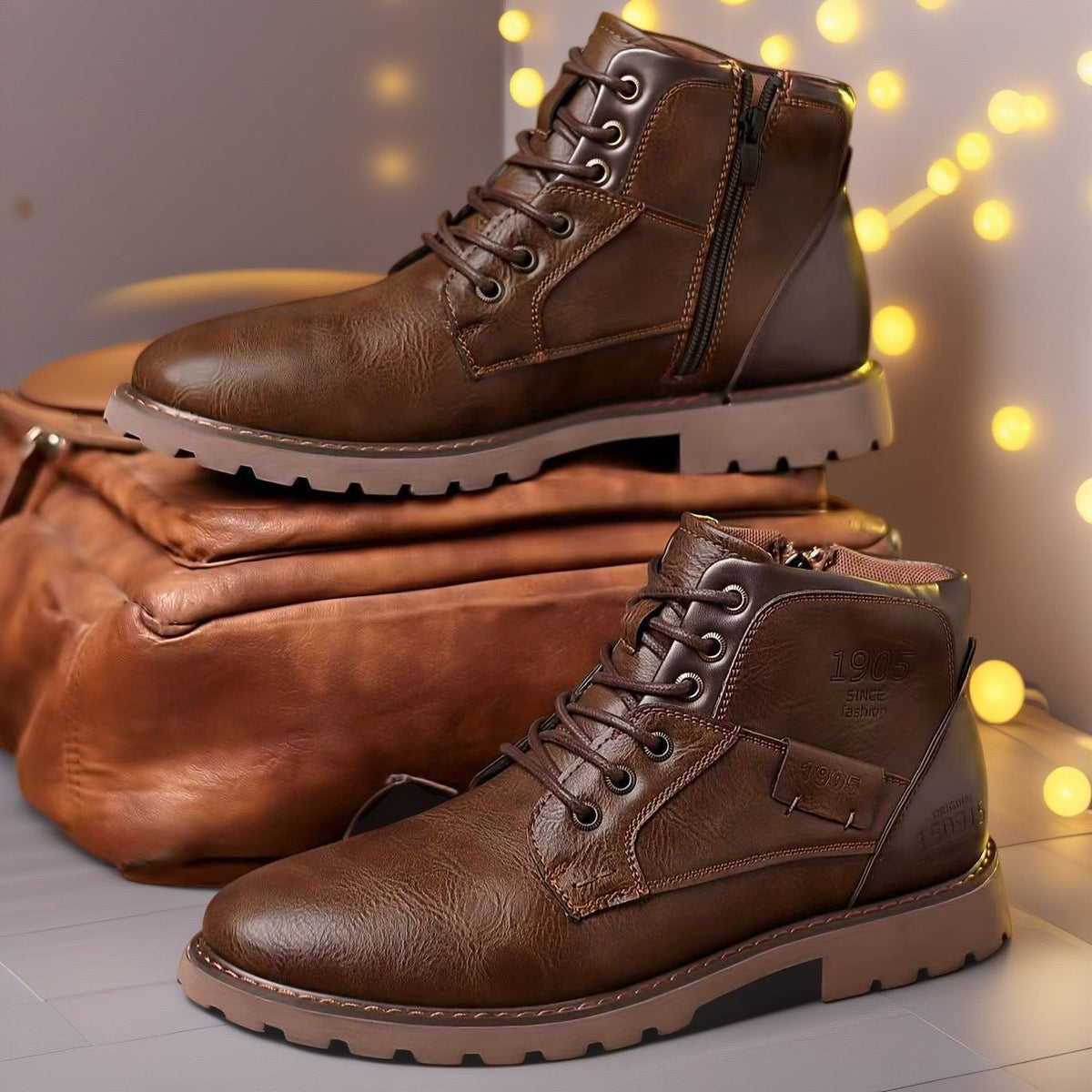 Schnürstiefeletten Herren in Lederoptik