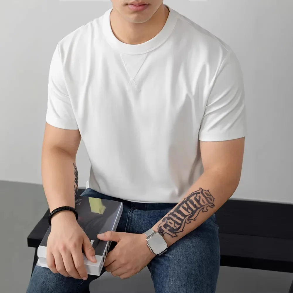 Louis™ T-Shirt aus Premium-Baumwolle mit Elasthan und geripptem Rundhalsausschnitt
