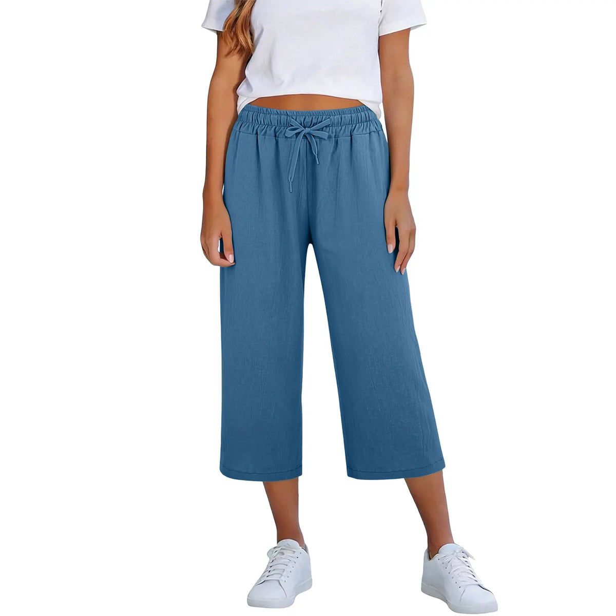 Lisia™ Pantacourt-Hose Aus Baumwoll-Leinen Mit Elastischem Bund Und Verstellbarem Kordelzug