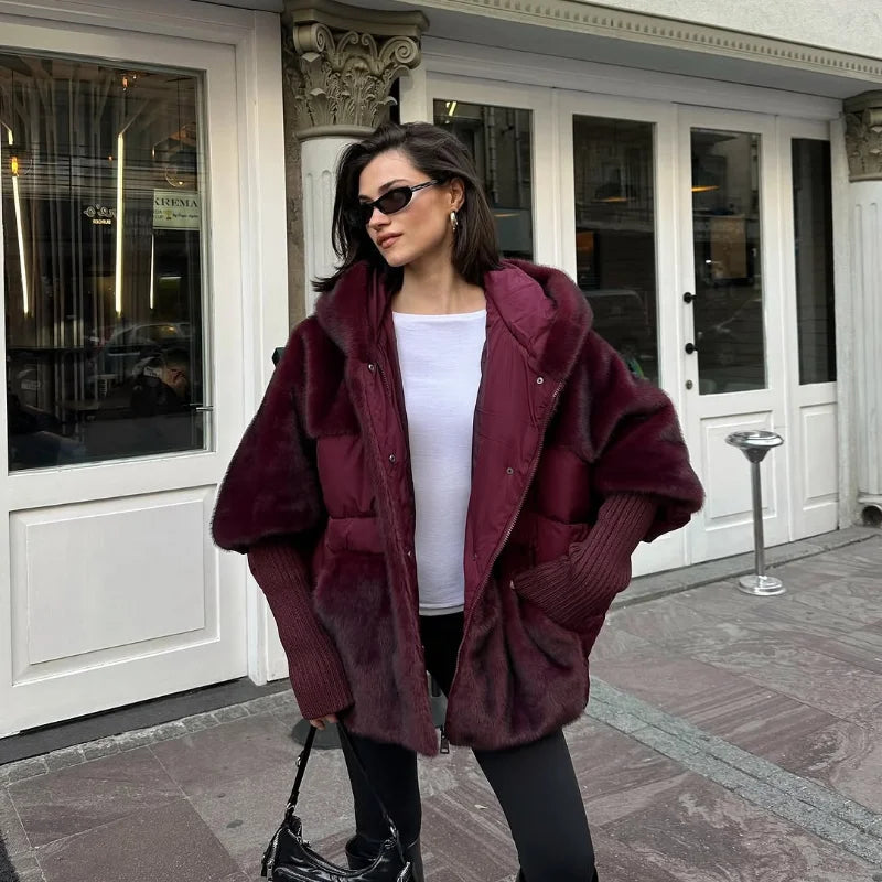 VelvetNord™ Mantel aus Samt-Faux-Fur mit Oversized-Design