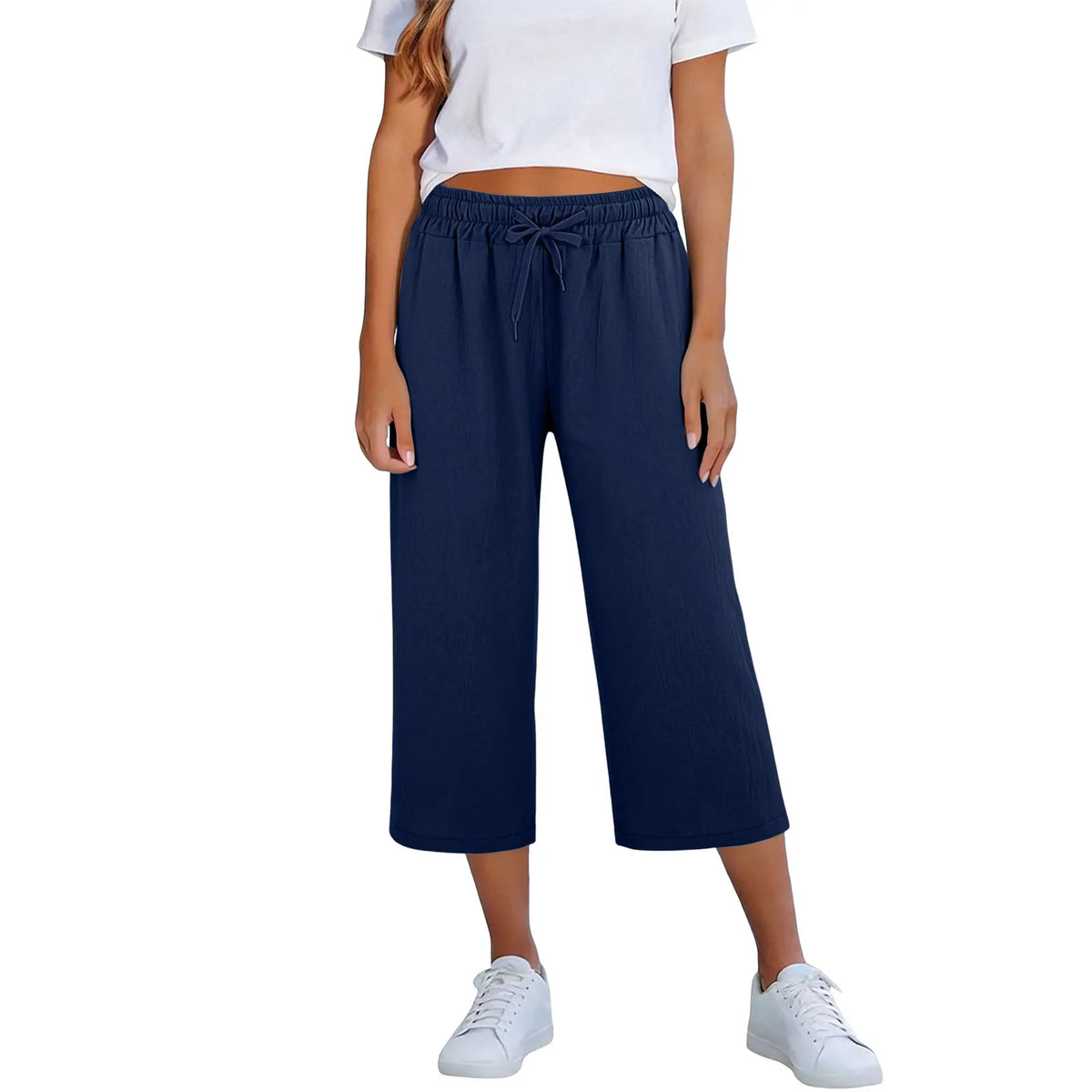 Lisia™ Pantacourt-Hose Aus Baumwoll-Leinen Mit Elastischem Bund Und Verstellbarem Kordelzug