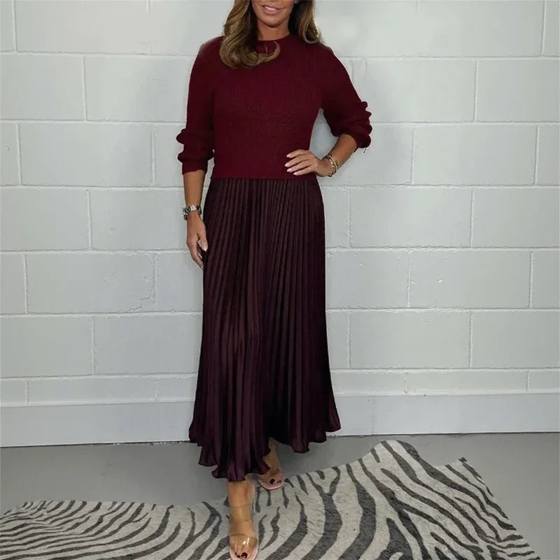 Lexenburg™ - Kleid mit Strukturiertem Strickpullover und Elegantem Plisseerock / Authentische Weiblichkeit mit Zeitgemäßem Touch!