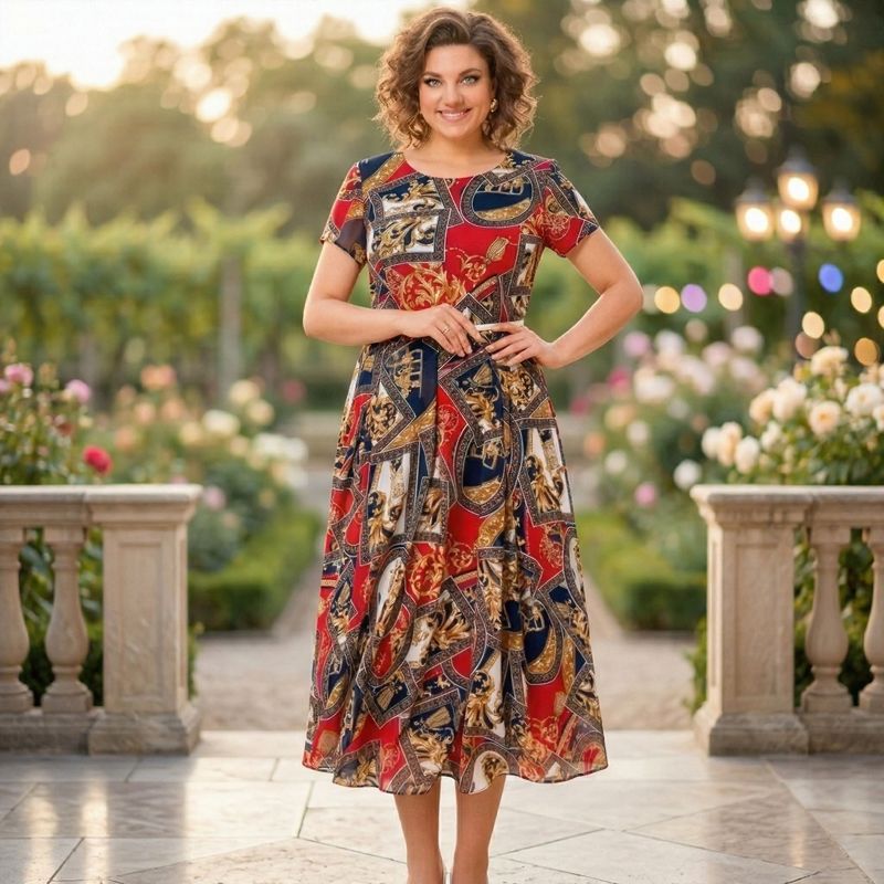 Malta™ Midikleid mit Barock-Print + Gratisgürtel