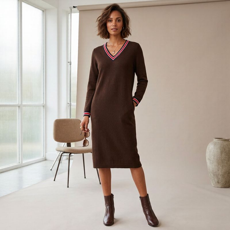 Freya™ Midikleid mit kontrastierendem V-Ausschnitt und sportlich-schicken Taschen