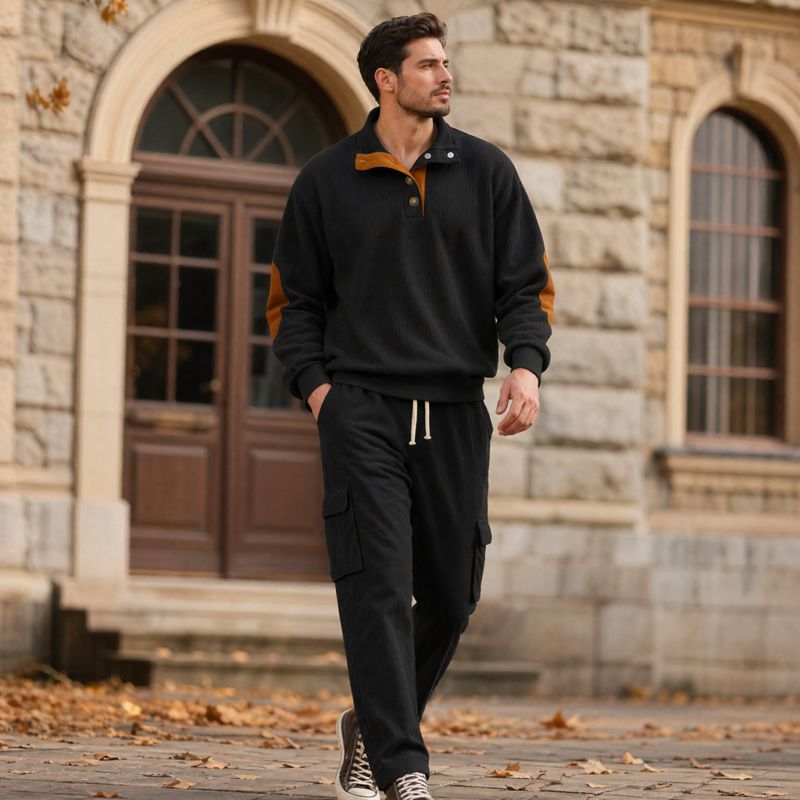 Lars™ Premium-Set aus strukturierter Strickware mit knöpfbarem Stehkragen-Oberteil