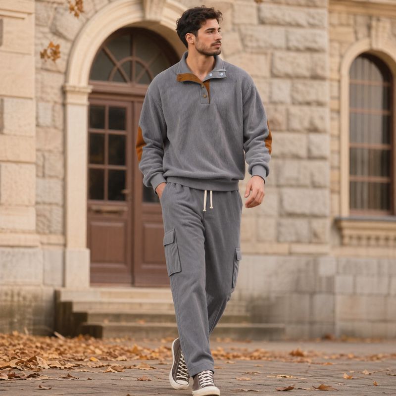 Lars™ Premium-Set aus strukturierter Strickware mit knöpfbarem Stehkragen-Oberteil