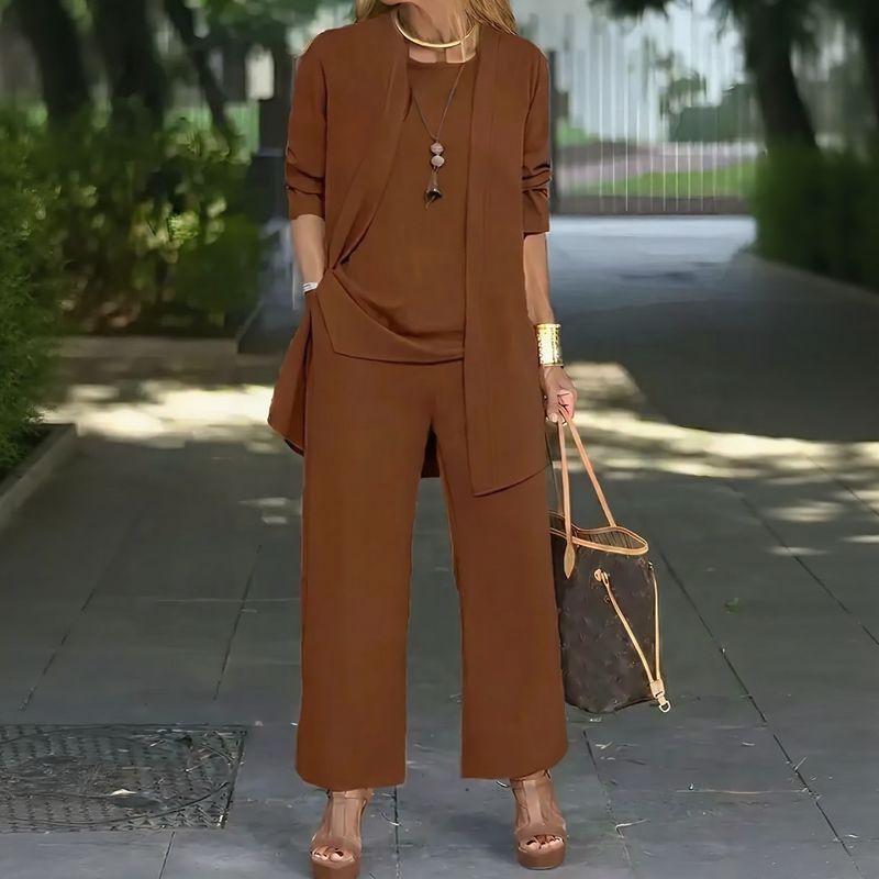 Jade™ Minimalistisches 3-Teiliges Set mit Palazzo-Hose und Langem Cardigan