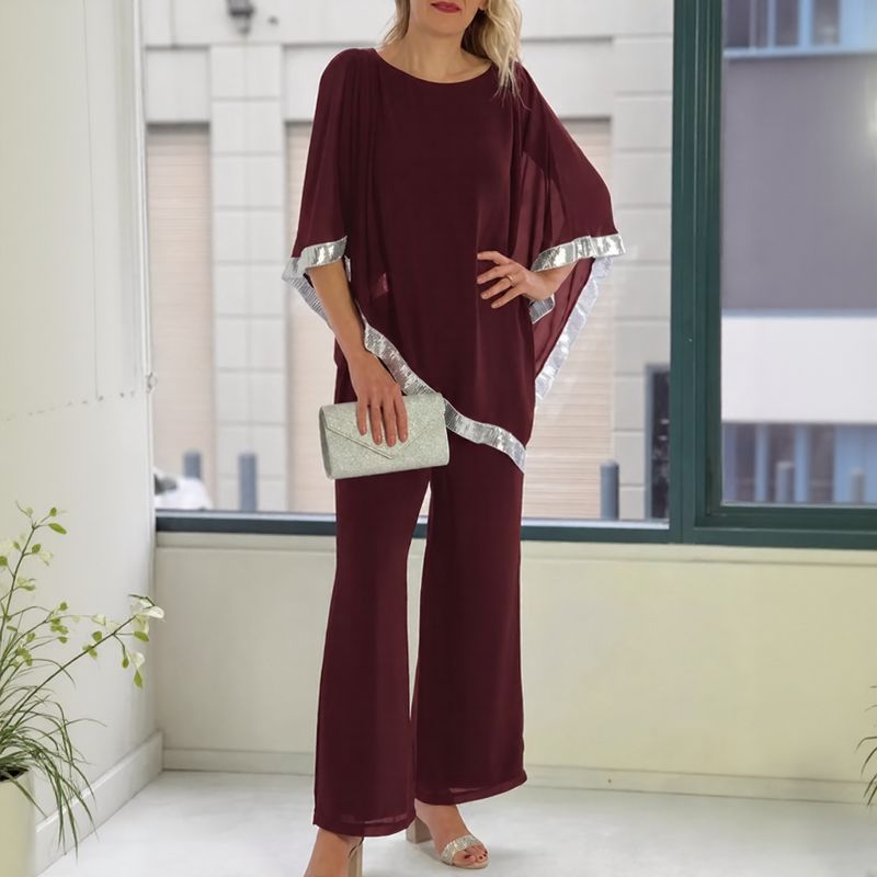Lola™ Set Oversize-Bluse mit kontrastierendem silbernen Detail und Palazzohose