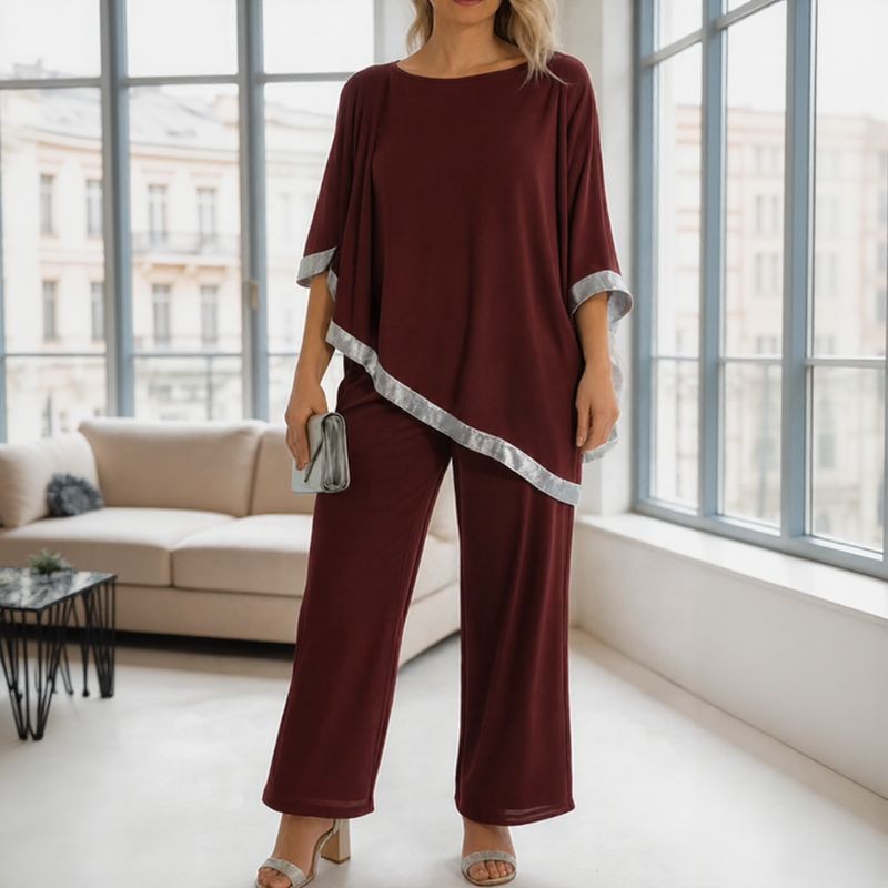 Lola™ Set Oversize-Bluse mit kontrastierendem silbernen Detail und Palazzohose