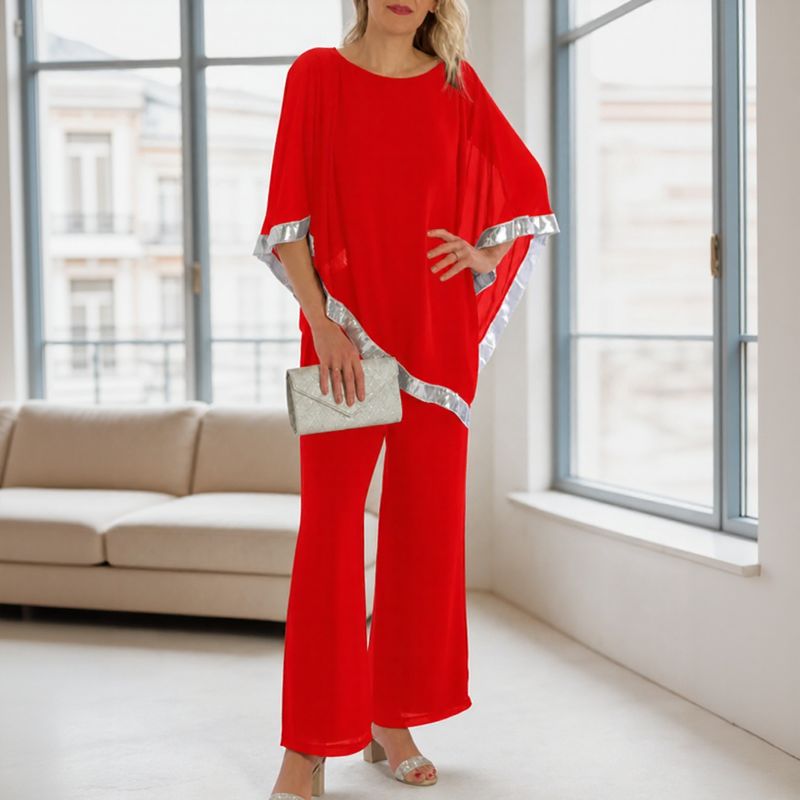 Lola™ Set Oversize-Bluse mit kontrastierendem silbernen Detail und Palazzohose