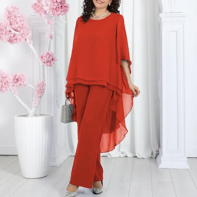 Aurevielle™ Set Mit Asymmetrischer Bluse in Lagenoptik und Weiter Pantalonhose