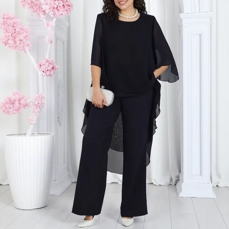 Aurevielle™ Set Mit Asymmetrischer Bluse in Lagenoptik und Weiter Pantalonhose