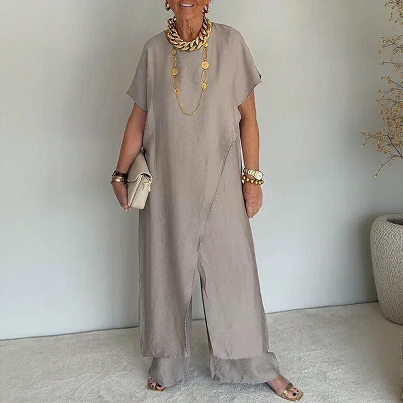 Aurenya™ Set Mit Asymmetrischer Tunika und Fließender Pantalonhose