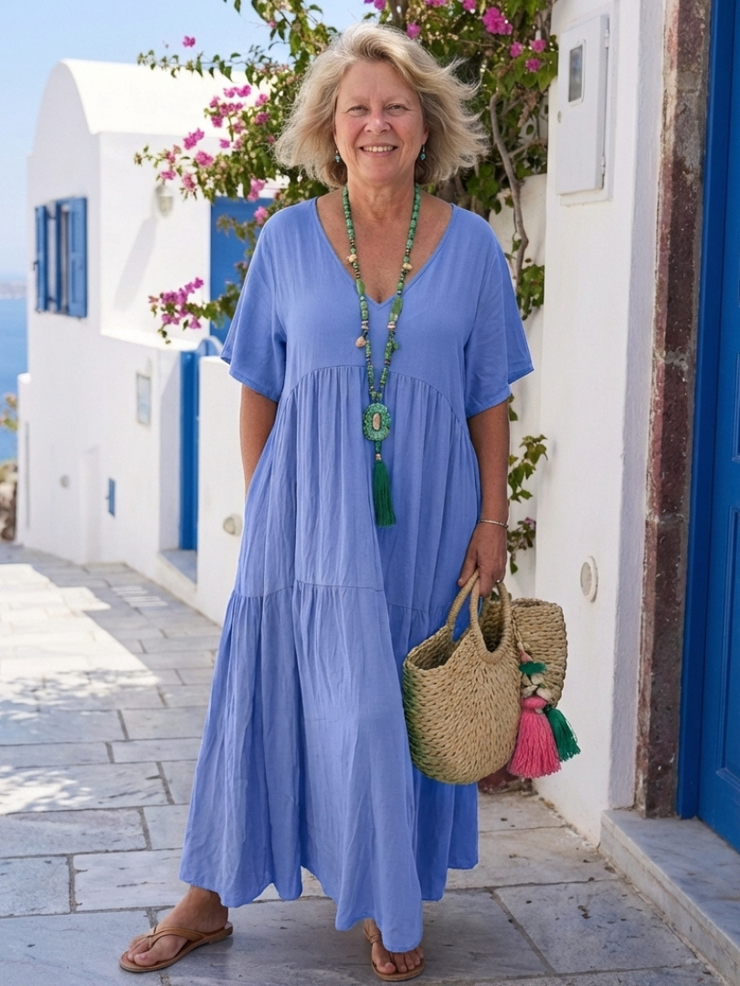 Zinnia | Damen Kurzärmelige Layer-Maxikleid – Layer Maxi Kleid Sommer