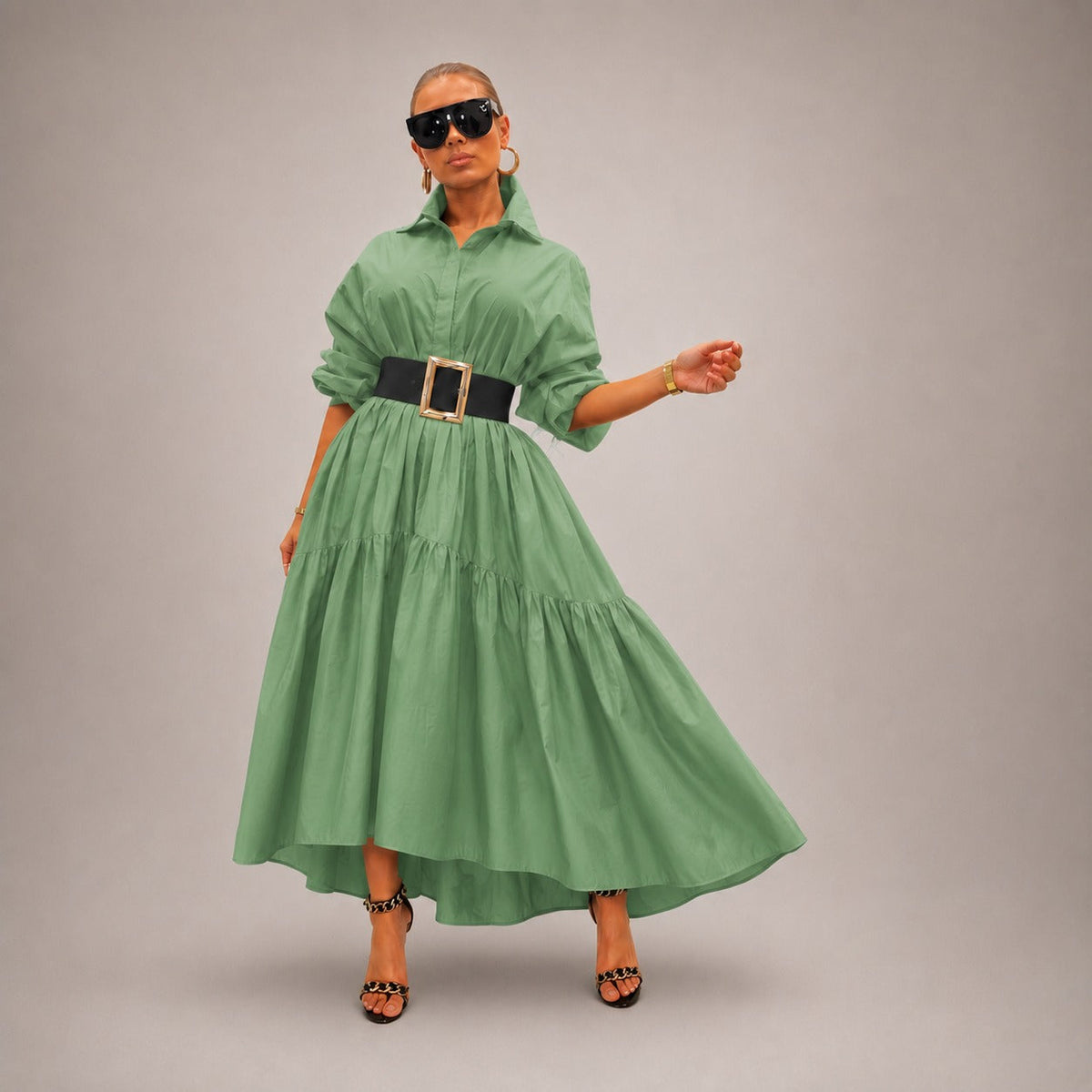 Midikleid Annelie™ mit Hemdkragen, weiten Ärmeln und fließendem Schnitt