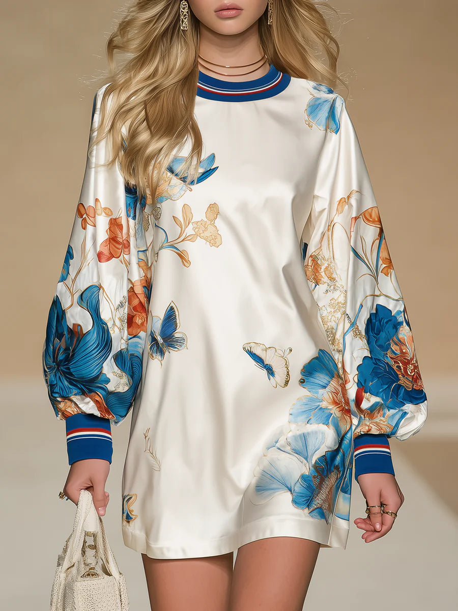 Retro Floral Satin Mini-Kleid mit von Gericht inspiriertem Design