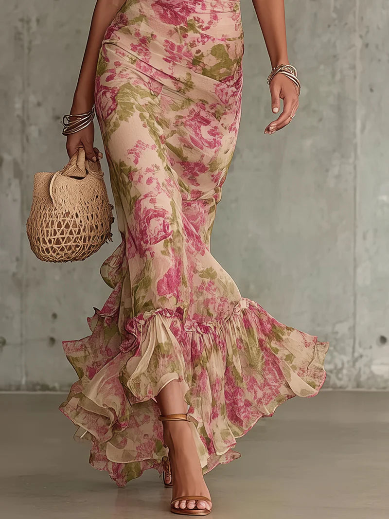 Mae | Retro Floral Puff Sleeve Maxi Kleid