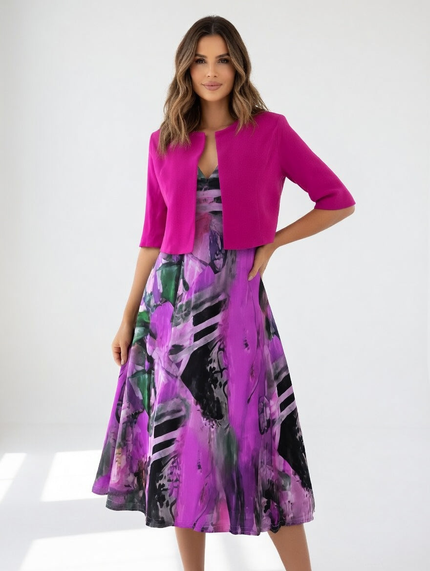 Avelot - Luxuriöses, bedrucktes Midikleid & Bolero-Set