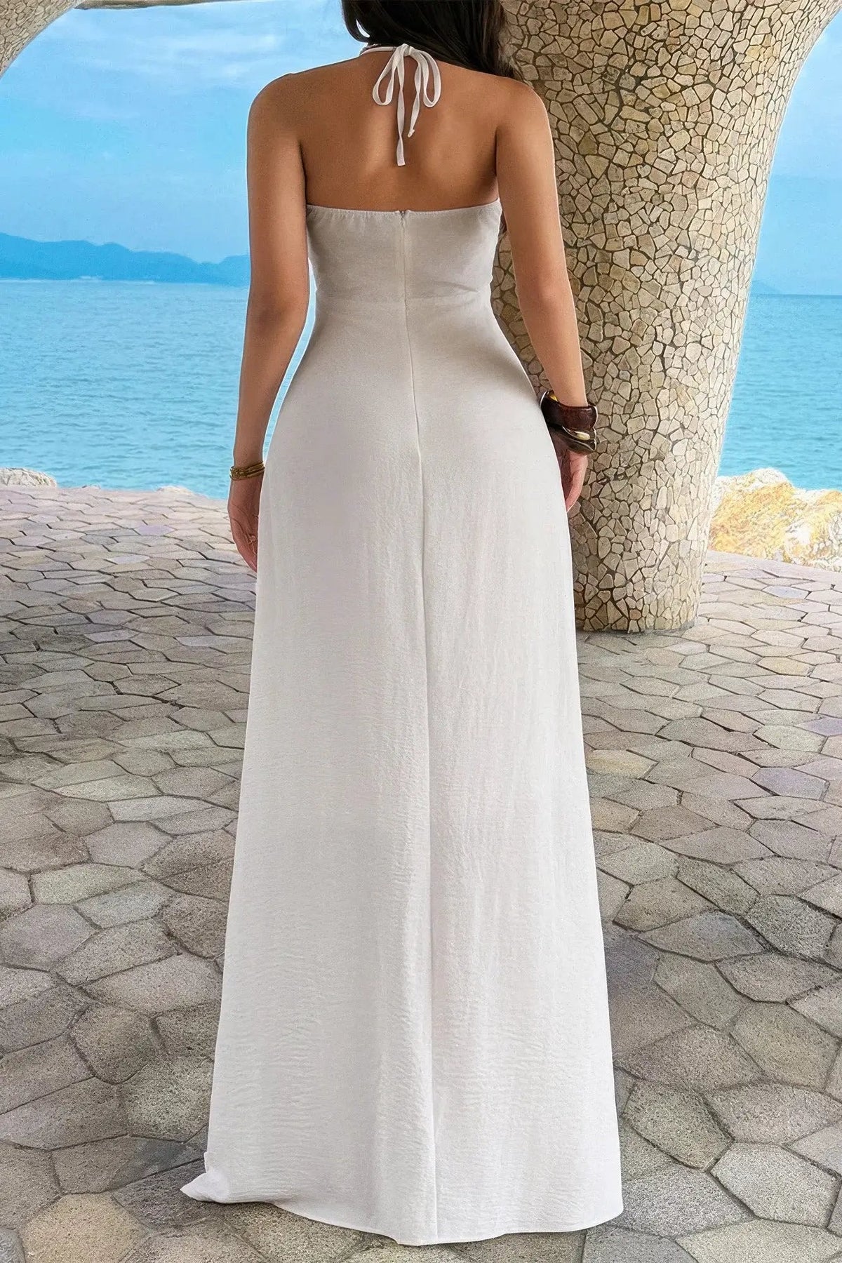 Damen Halter A Linie Maxikleid mit verstecktem Reißverschluss