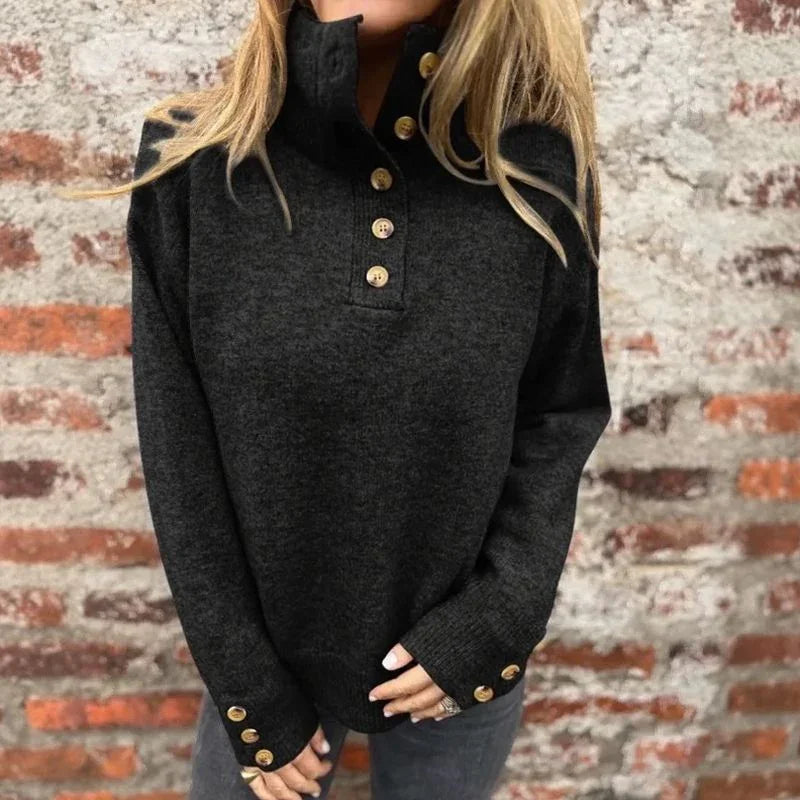 Premium-Strickpullover für Damen mit Rollkragen und eleganten Knöpfen / Warm und raffiniert minimalistisch!