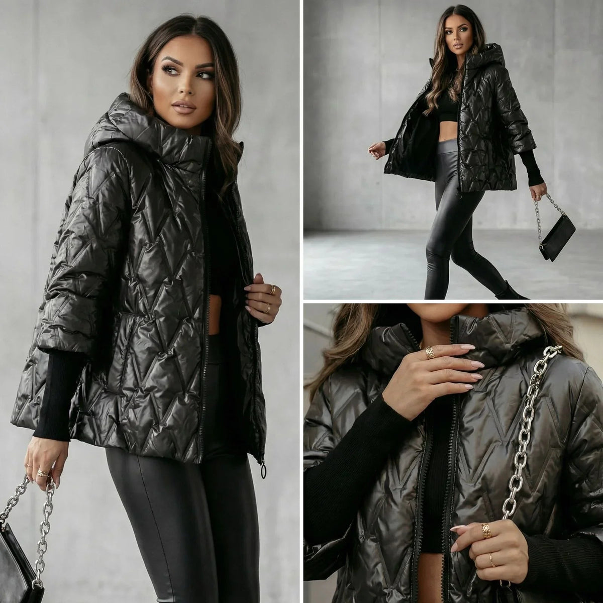 Vogue™ Steppjacke aus Baumwolle mit Strukturierter Kapuze und Layered-Ärmeldesign