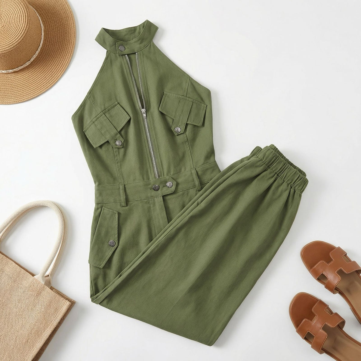 Dominna™ Jumpsuit aus Leichter Sarja im Raffinierten Cargo-Stil