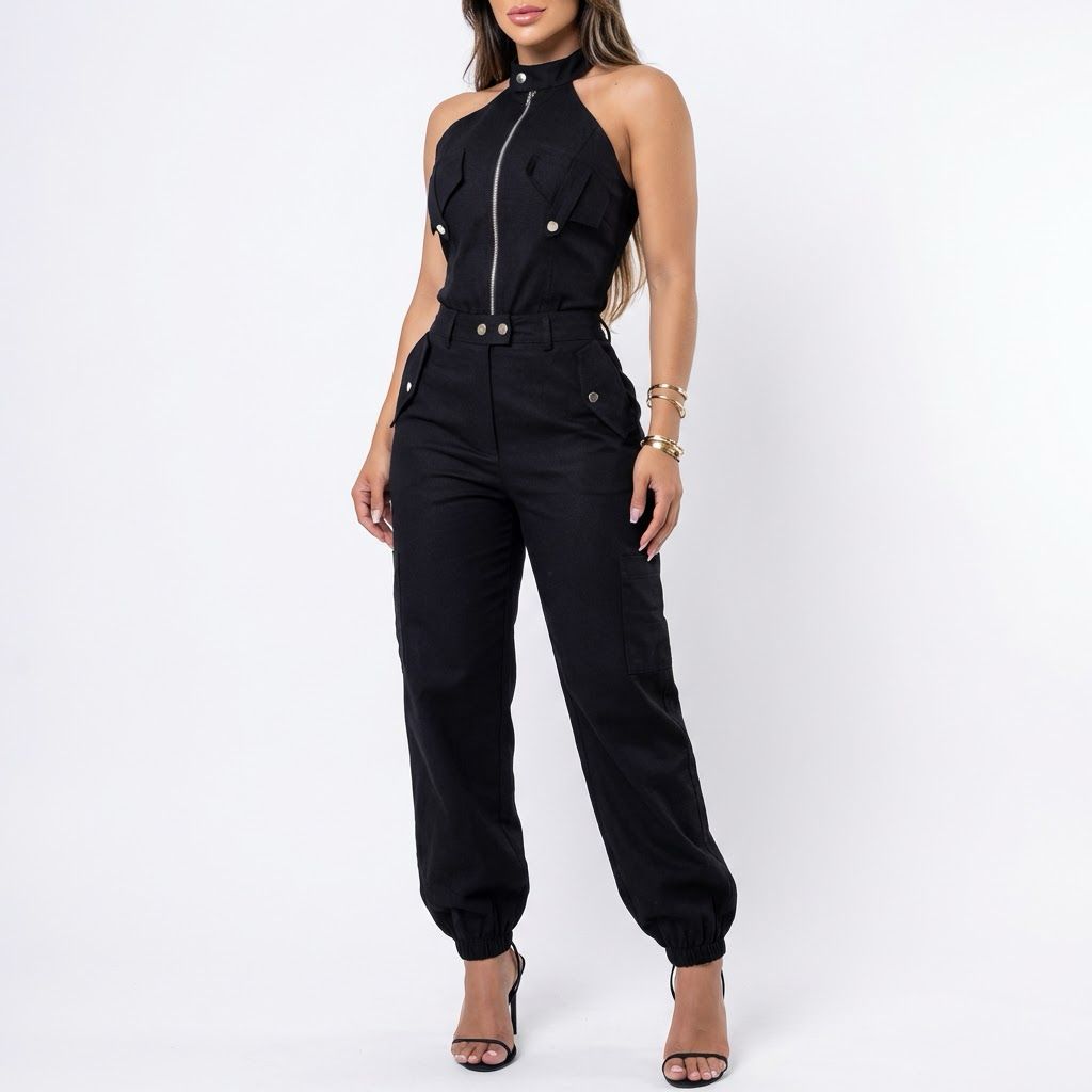 Dominna™ Jumpsuit aus Leichter Sarja im Raffinierten Cargo-Stil