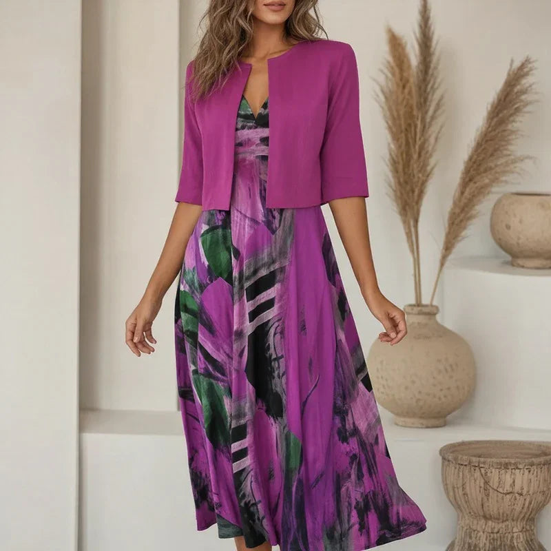 Rennes™ Set mit Künstlerischem Print und Offener Kurzer Strickjacke
